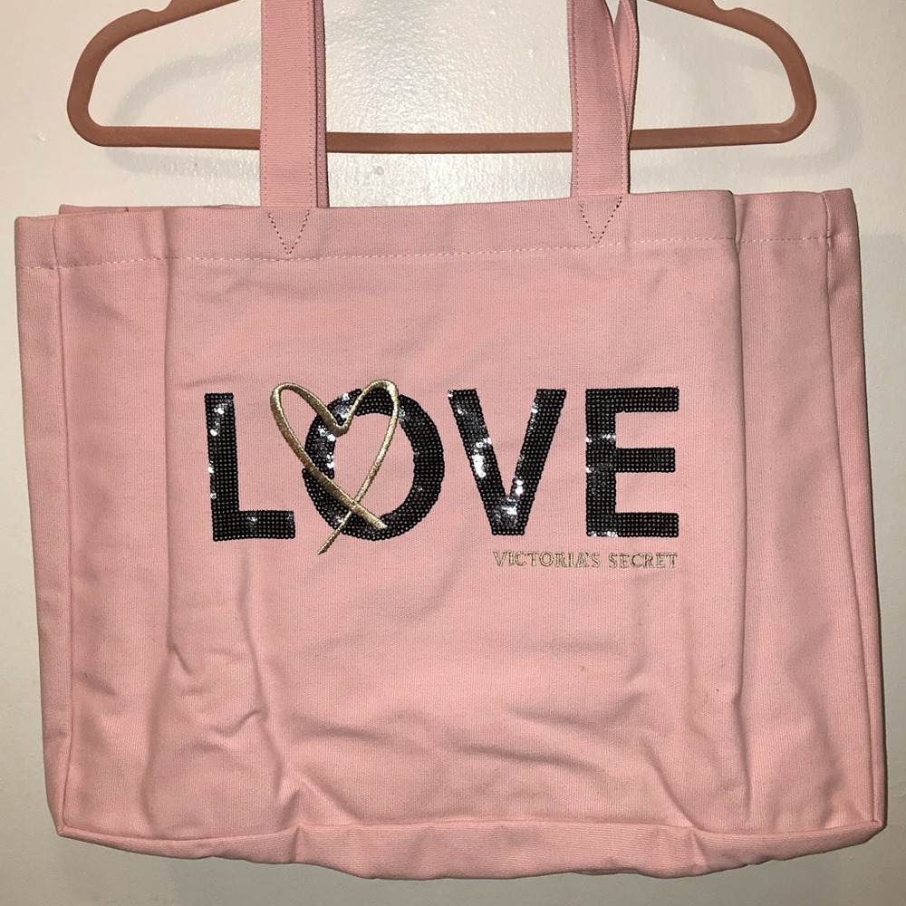 VICTORIAS SECRET EXTRA LARGE PINK CANVAS TOTE